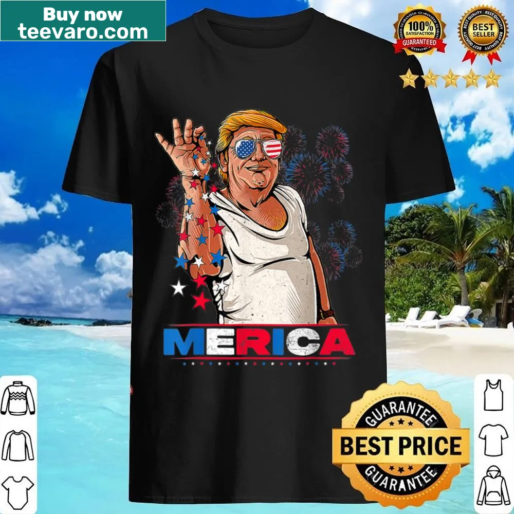 Funny patriotic V-neck shirt featuring Trump meme and playful text