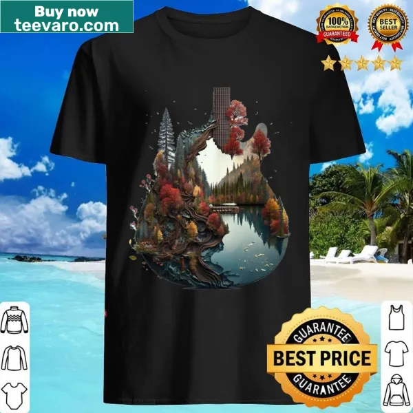 Illustration of a guitar on a T-shirt celebrating music