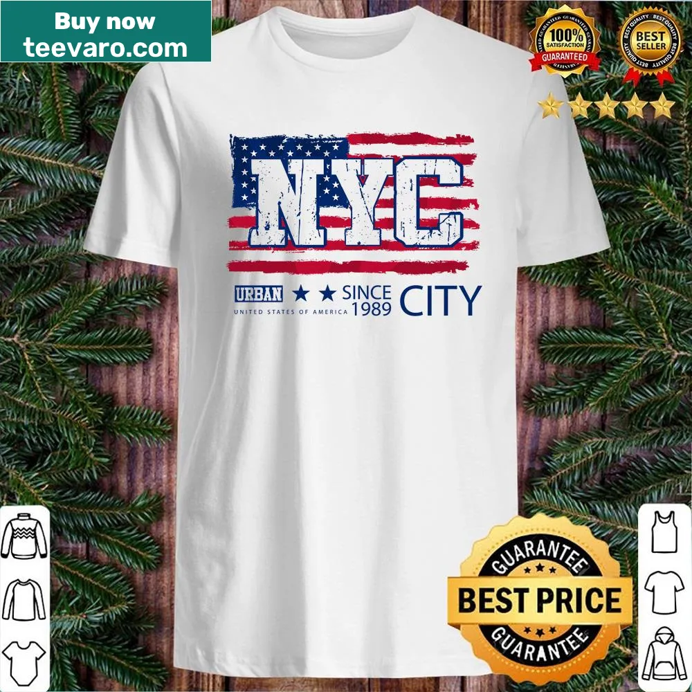 Illustrated USA flag design T-shirt celebrating New York City