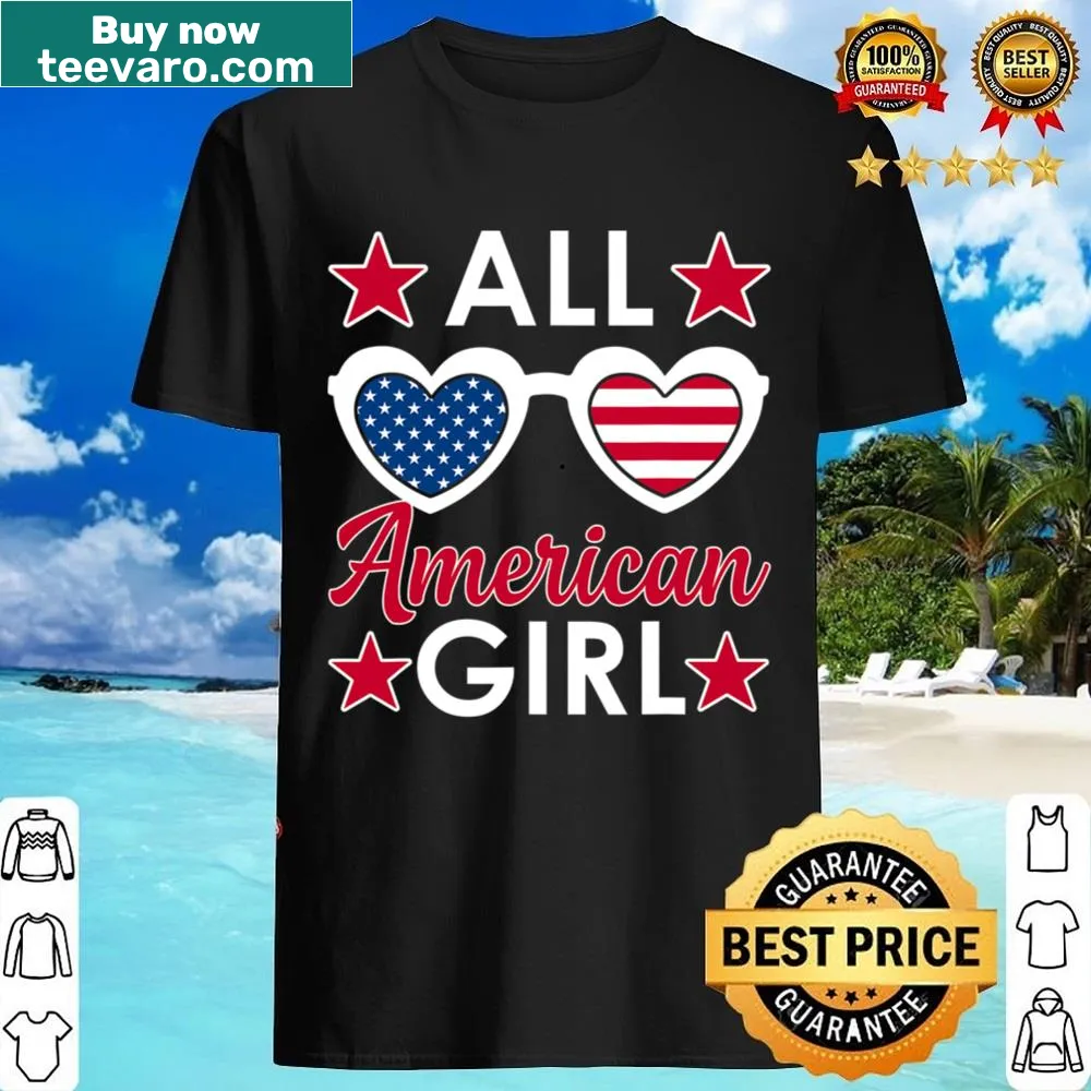 4th of July shirt for girls featuring sunglasses and patriotic design