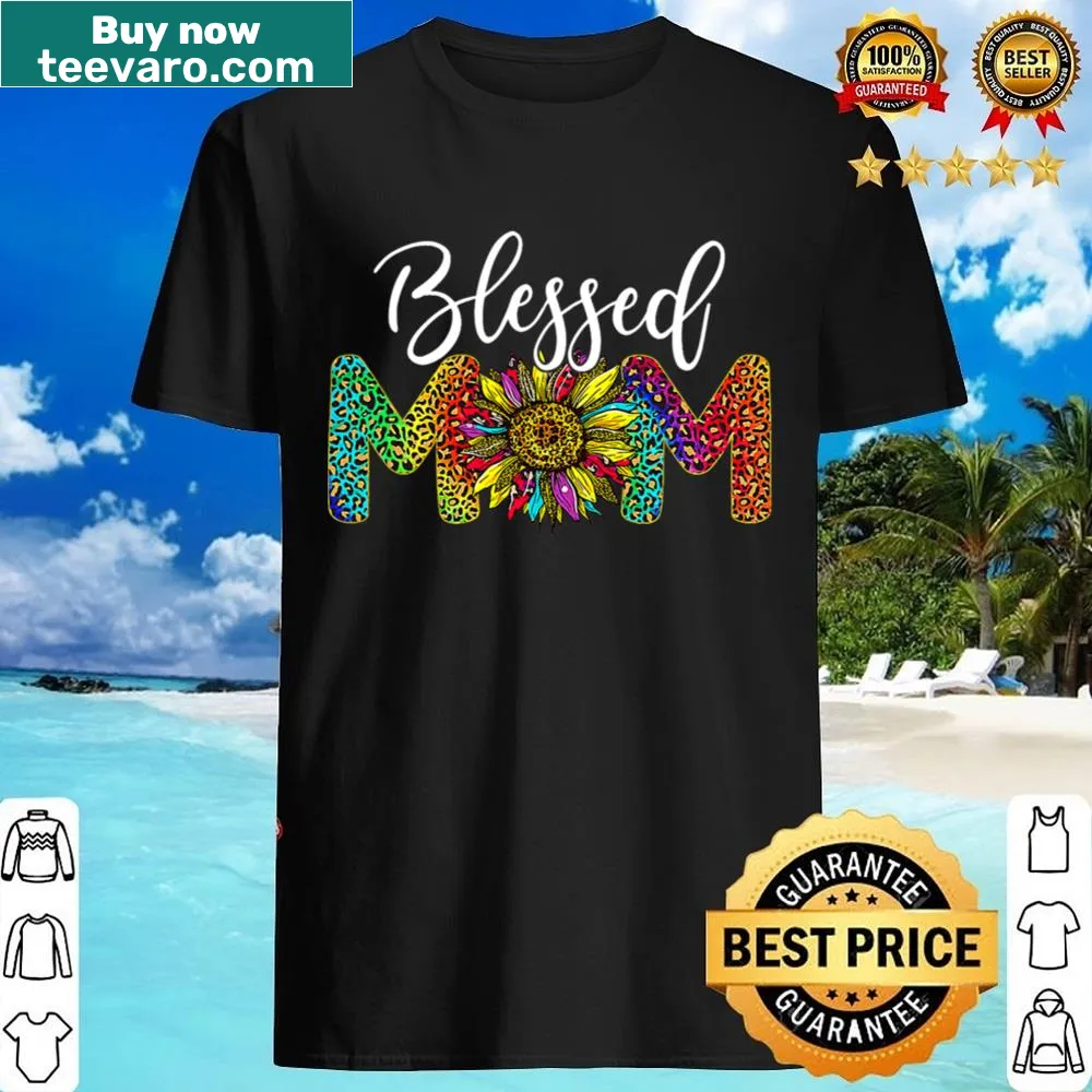 Sunflower and leopard design shirt saying 'Blessed Mom'