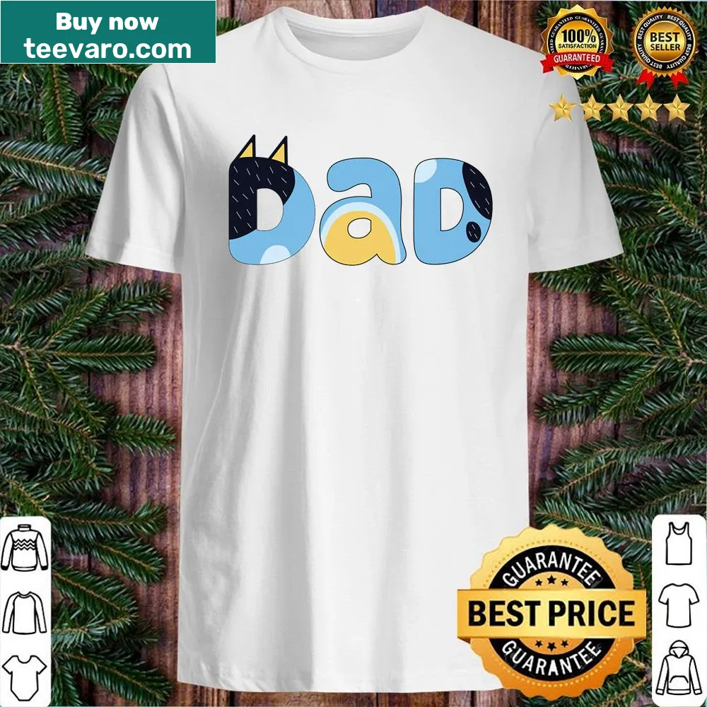 Shirt featuring Bluey characters Bandit and Bingo for kids' birthday.