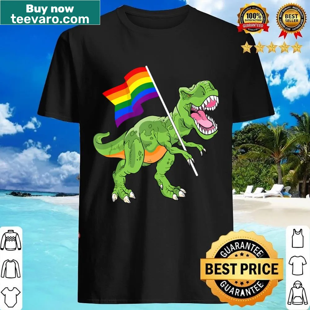 T-Rex wearing a rainbow flag design for pride