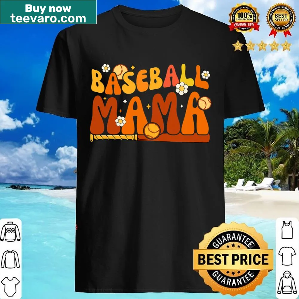Softball-themed shirt for mothers with 'Groovy Baseball Mama' text