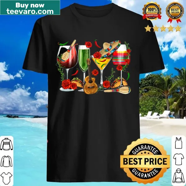 Festive shirt featuring wine and tequila designs for Cinco De Mayo