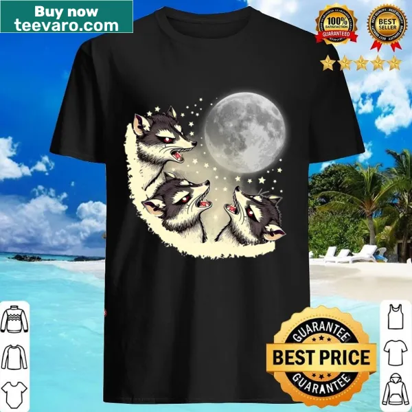 Playful illustration of three raccoons under the moon
