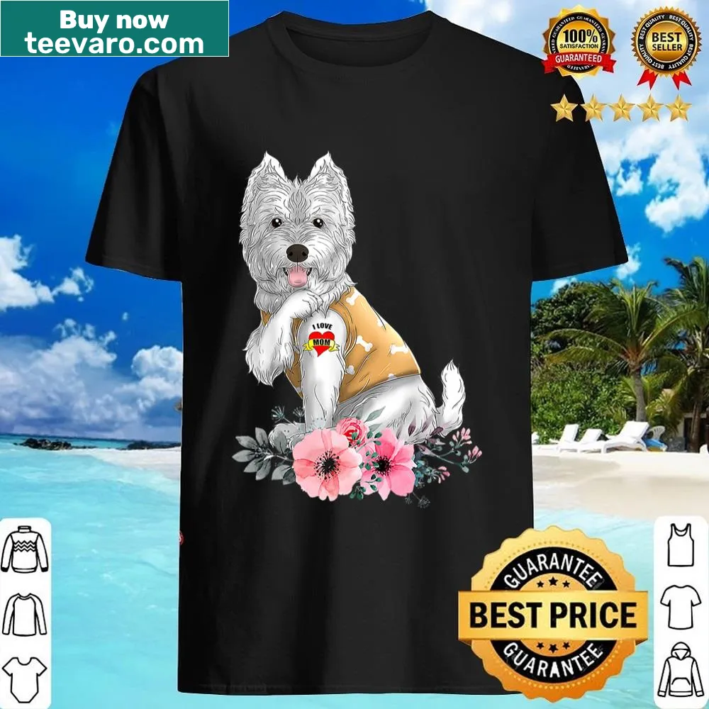 Westie dog illustration with I Love Mom text