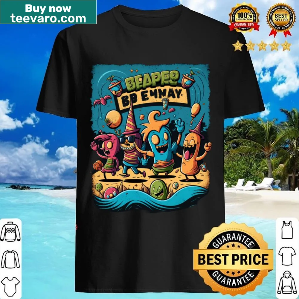 Fun T-shirt featuring aliens at the beach illustration