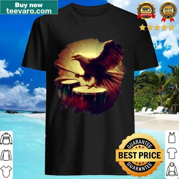 Funny shirt with an eagle illustration playing drums