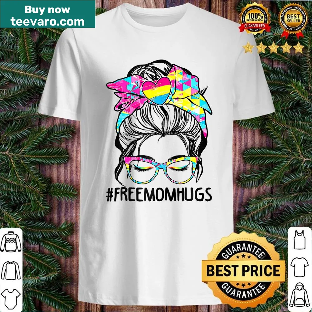 Colorful shirt with 'Free Mom Hugs' and a rainbow heart design