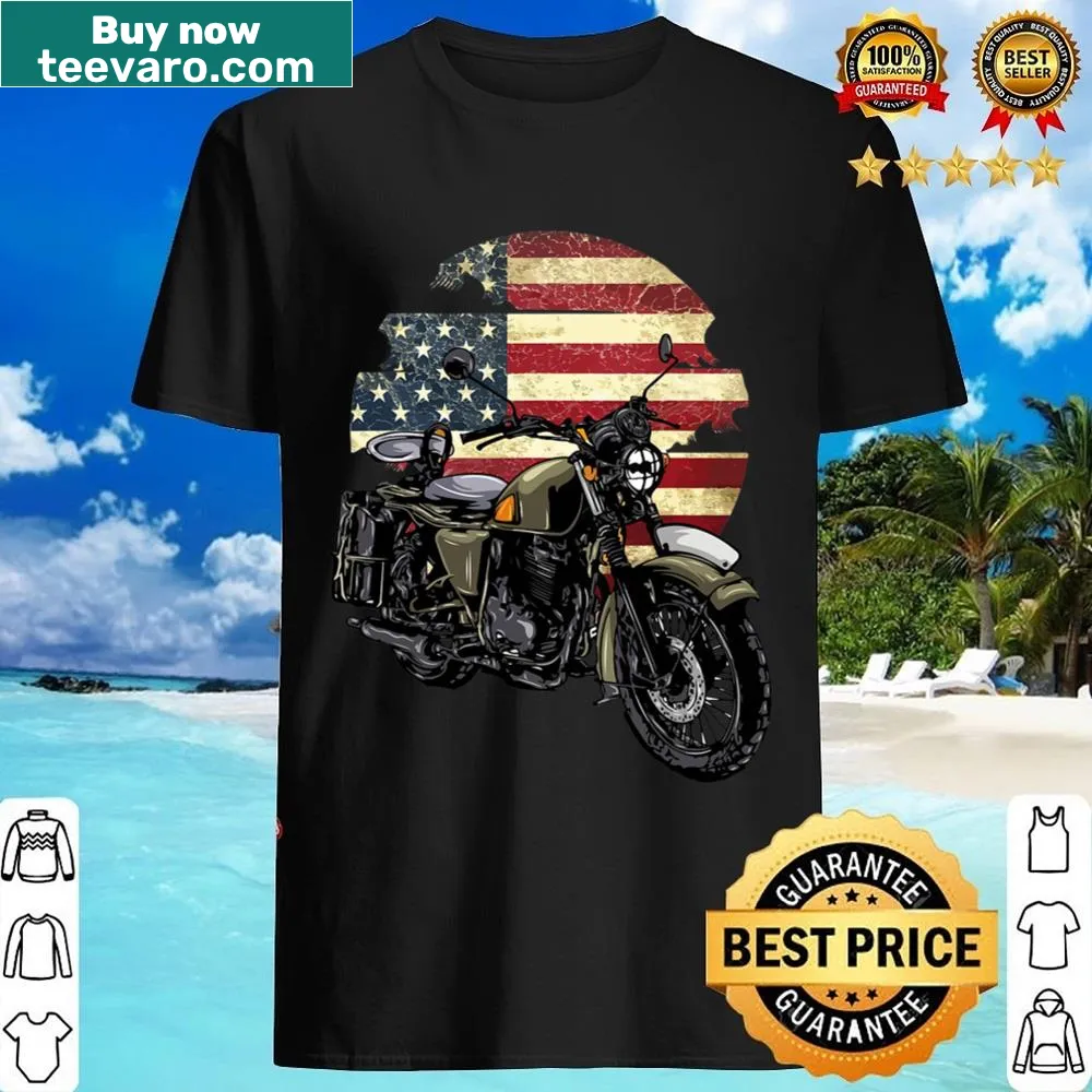 Vintage biker shirt with American flag graphic and distressed design