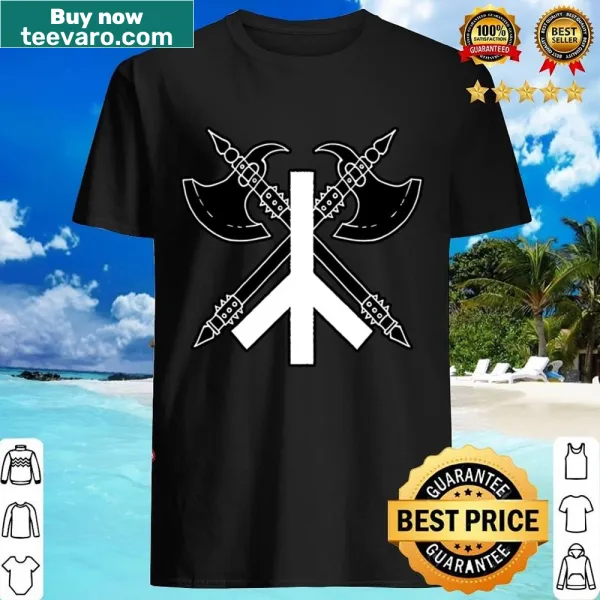 Illustration of a guitar shaped like an axe on a shirt