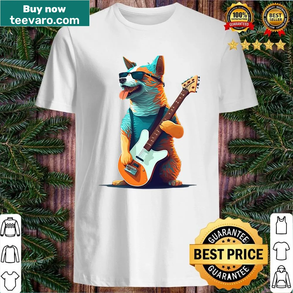 Playful dog guitarist shirt with fun illustration