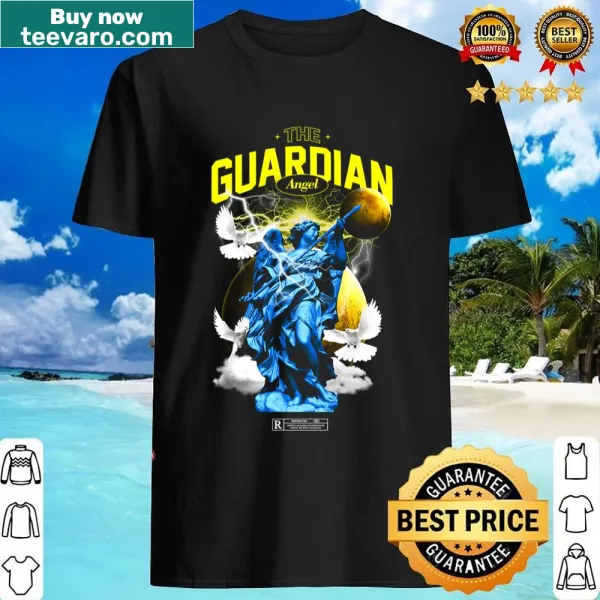 Hand-lettered shirt featuring a guardian angel design and positive message