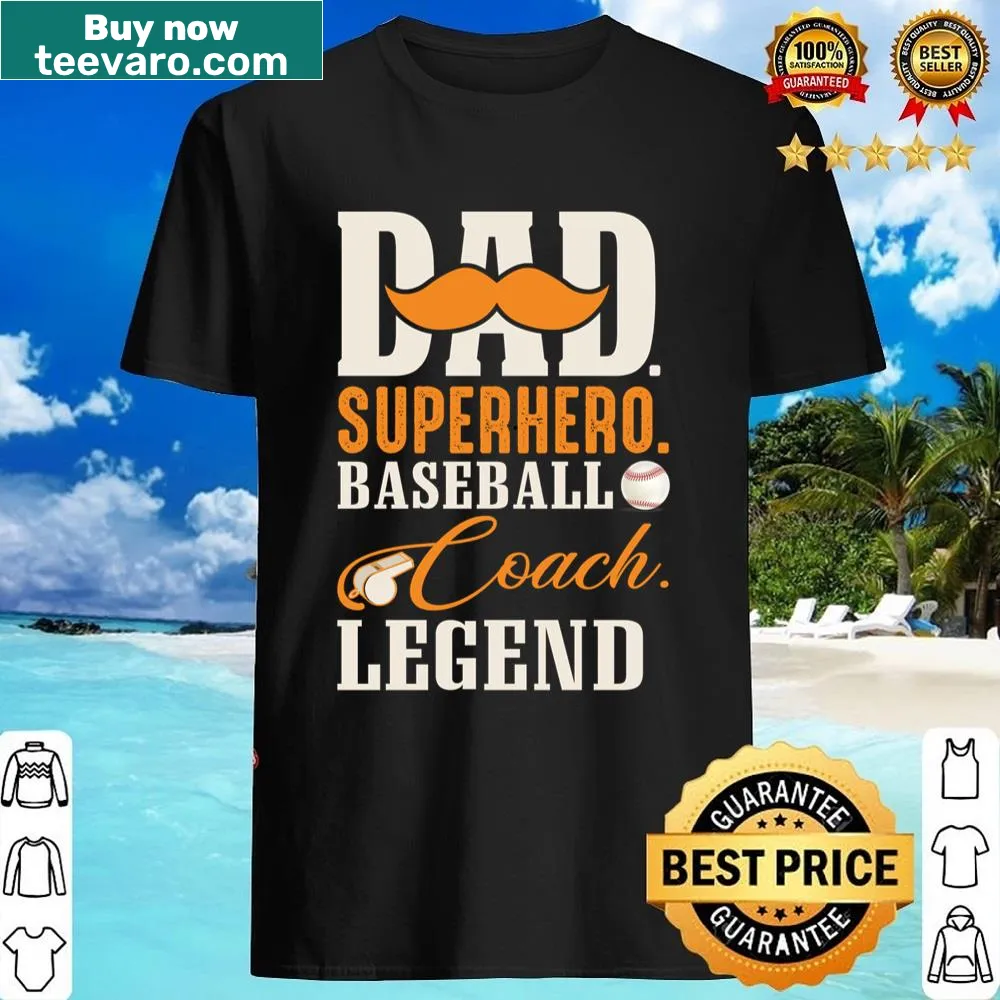 Dad superhero baseball coach shirt with bold typography