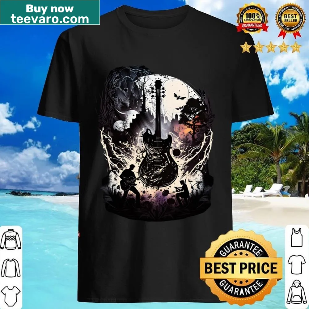 Illustration of guitar player and viola on a musician shirt