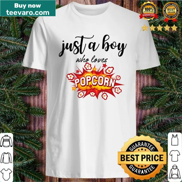 Shirt with the phrase 'Just A Boy Who Loves Popcorn' for kids