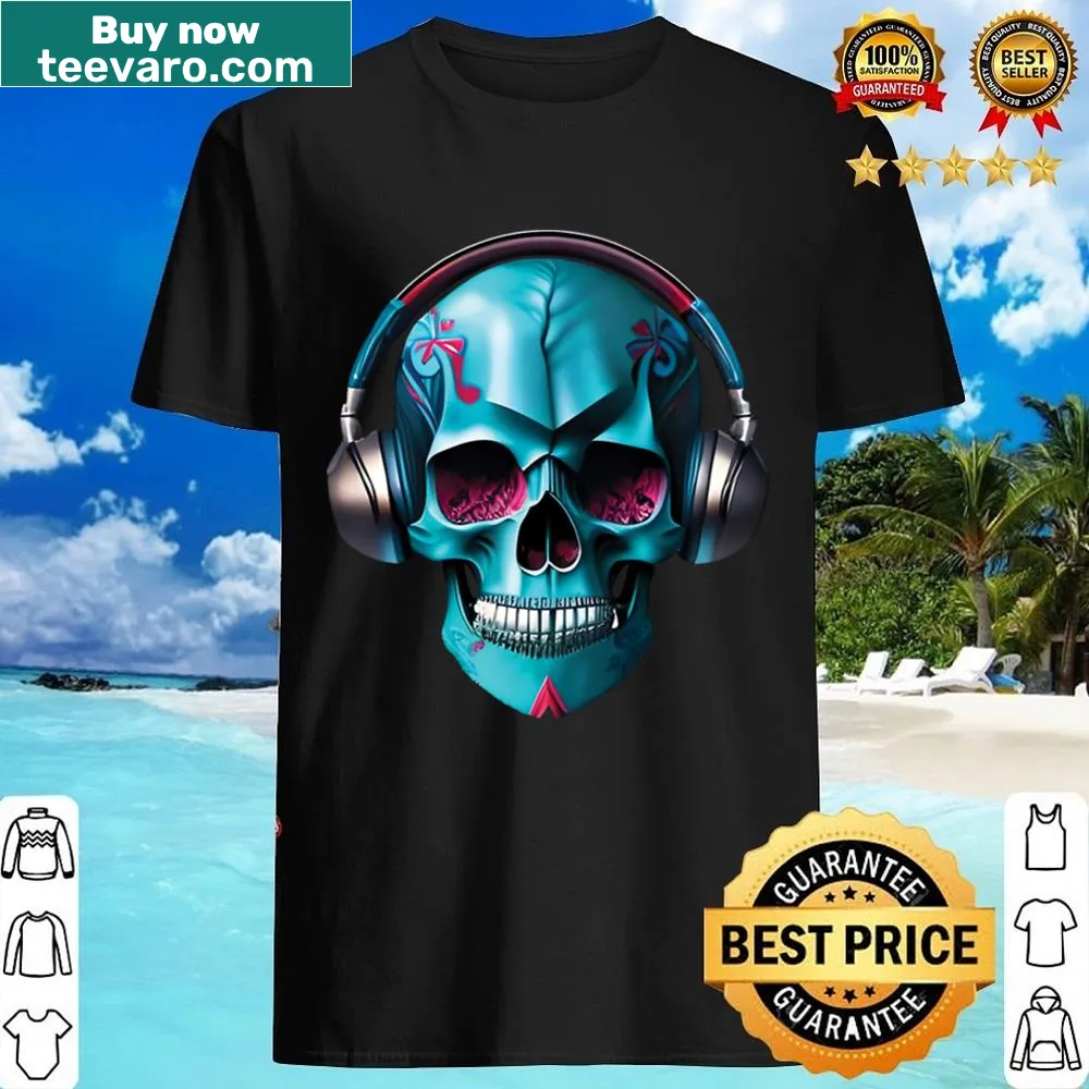 Edgy shirt featuring an illustration of a skull wearing headphones