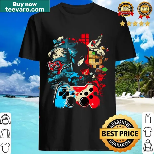 Fun mashup shirt with superhero and video game themes