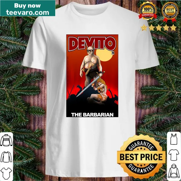 Cartoon mashup shirt of Danny Devito as Conan the Barbarian