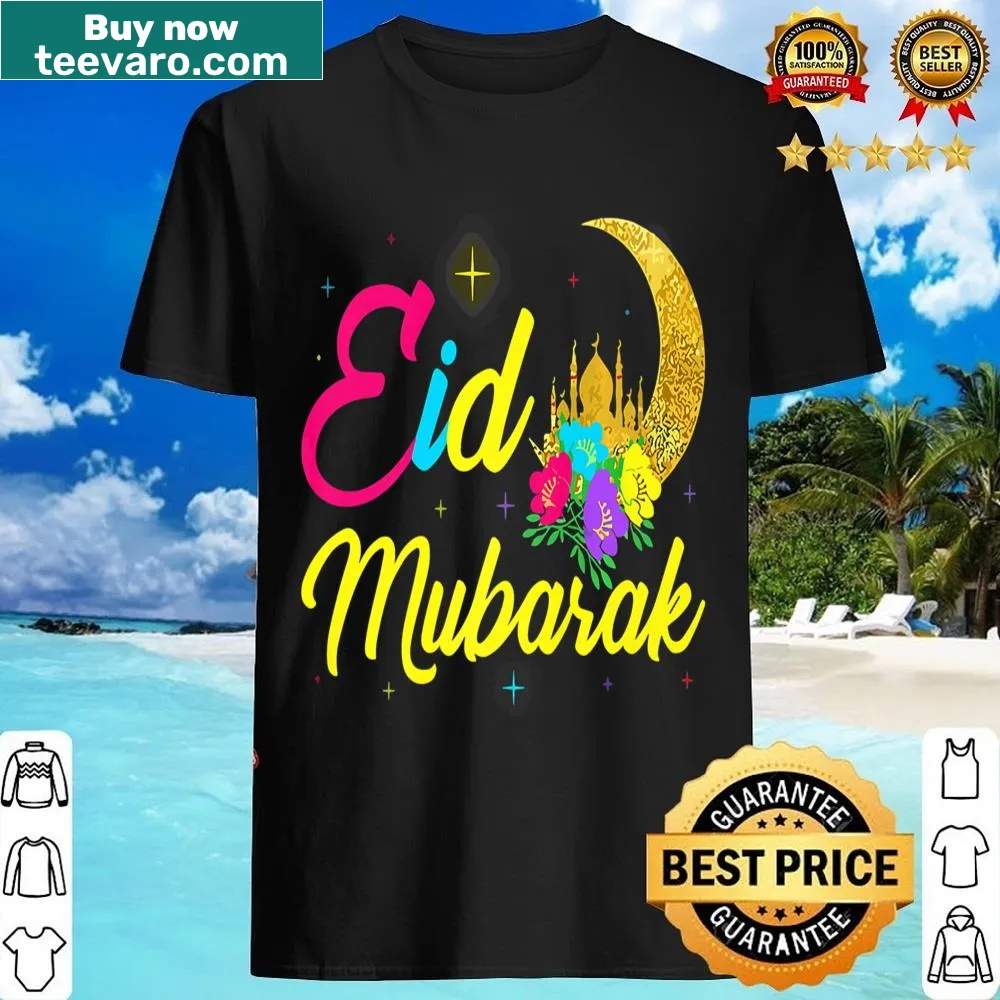 Kids Eid Mubarak shirt with cute illustrations and festive greetings