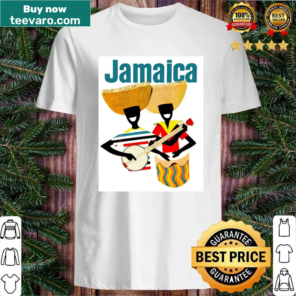 Vintage travel shirt featuring Jamaica-inspired graphics