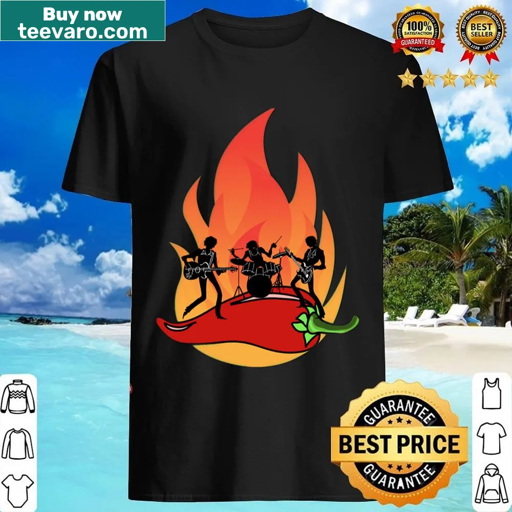 Stylized graphic of Red Hot Chili Peppers on a casual shirt
