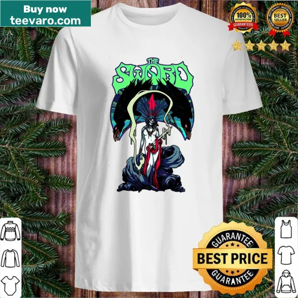 Bold typography design of The Sword Band on a shirt