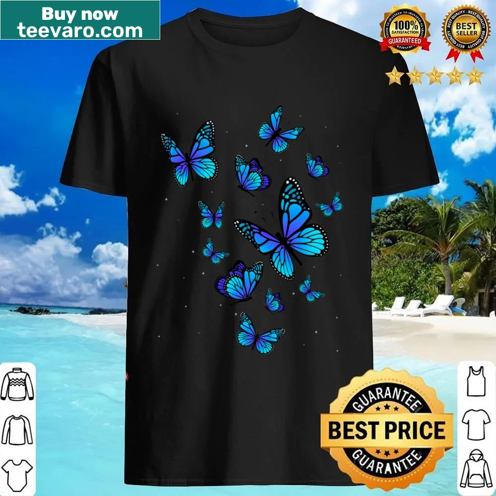 Artistic shirt featuring beautiful butterflies in a garden