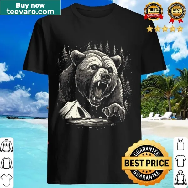 Playful camping shirt with cheerful bears in nature