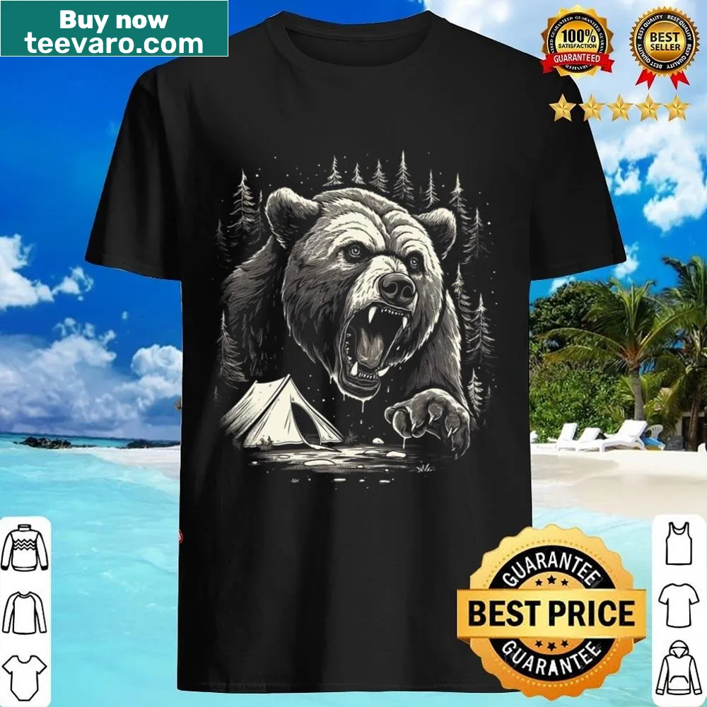 Playful camping shirt with cheerful bears in nature