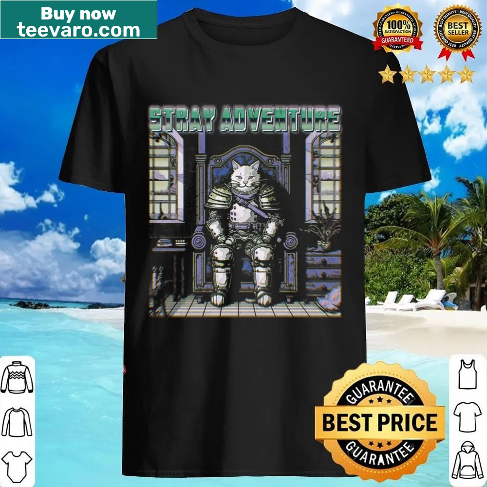 Vintage-style shirt with a graphic of a curious adventure cat