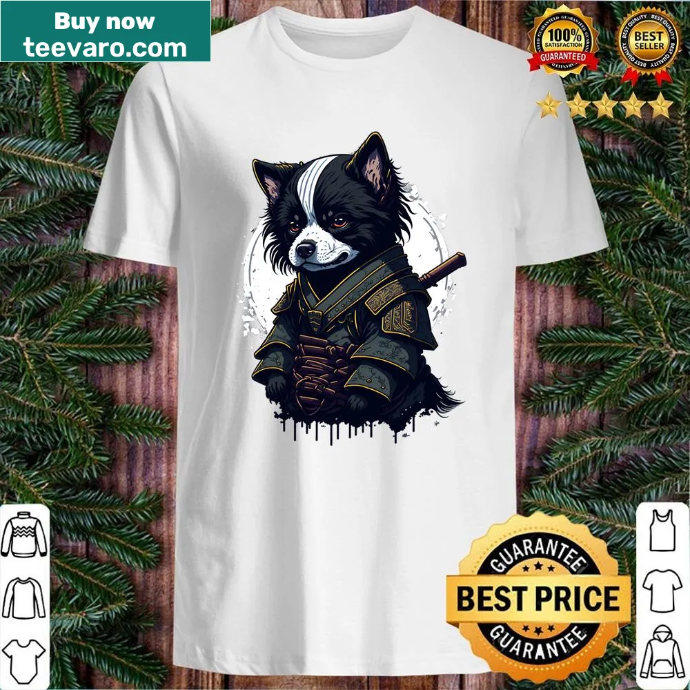 Cartoon of a dog dressed as a samurai on a cute shirt