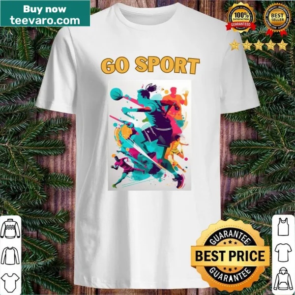 Playful shirt featuring various sports in different font styles
