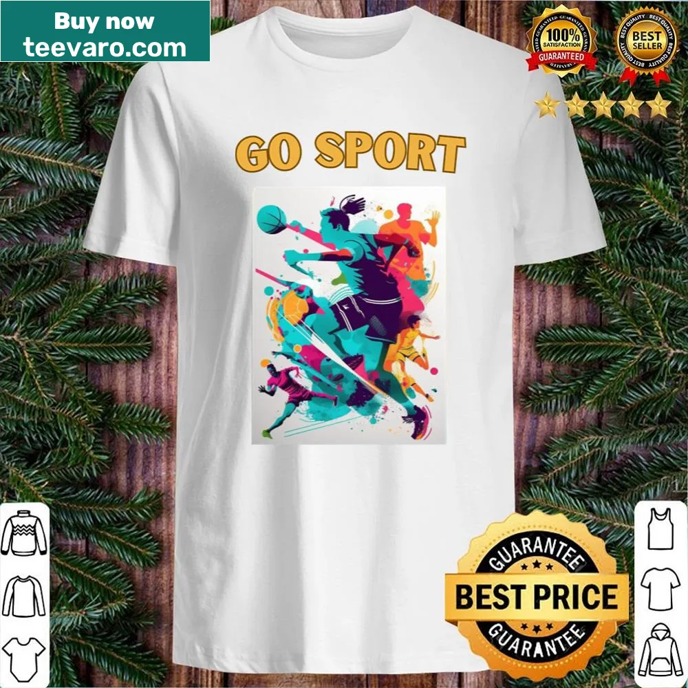 Playful shirt featuring various sports in different font styles