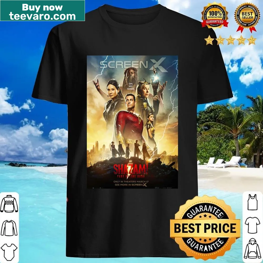 Illustrative Shazam T-shirt featuring Billy Batson in a superhero pose