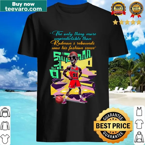 Bubblehead illustration of Dennis Rodman on a t-shirt