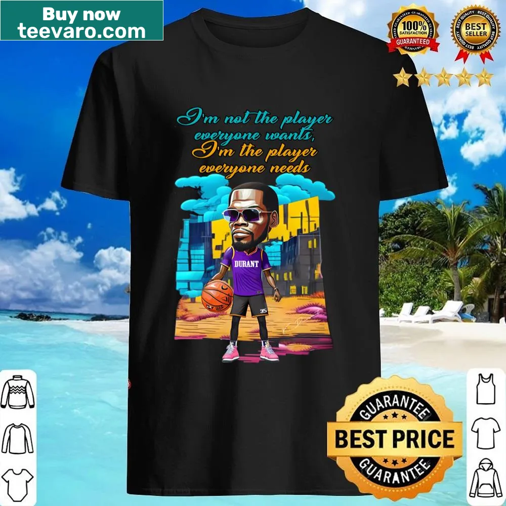 Playful cartoon design of Kevin Durant on a shirt.