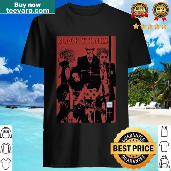 Dynamic graphic honoring The Black Stones Band on a shirt