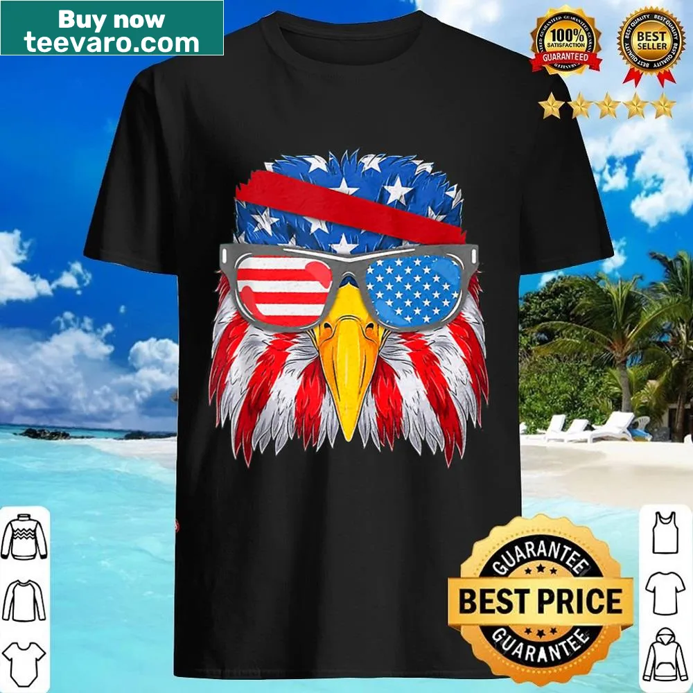 Patriotic shirt featuring an eagle with sunglasses and American flag elements