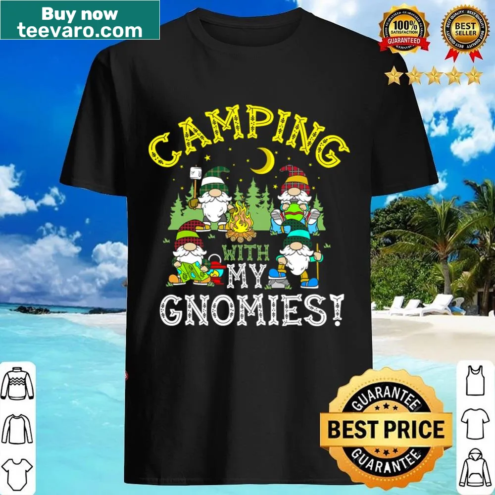 Cute camping gnome shirt with cartoon gnomes and camping gear