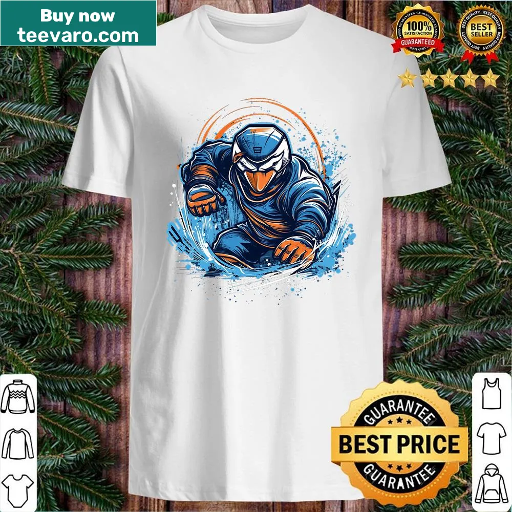 Shirt with an illustration of a penguin on ice