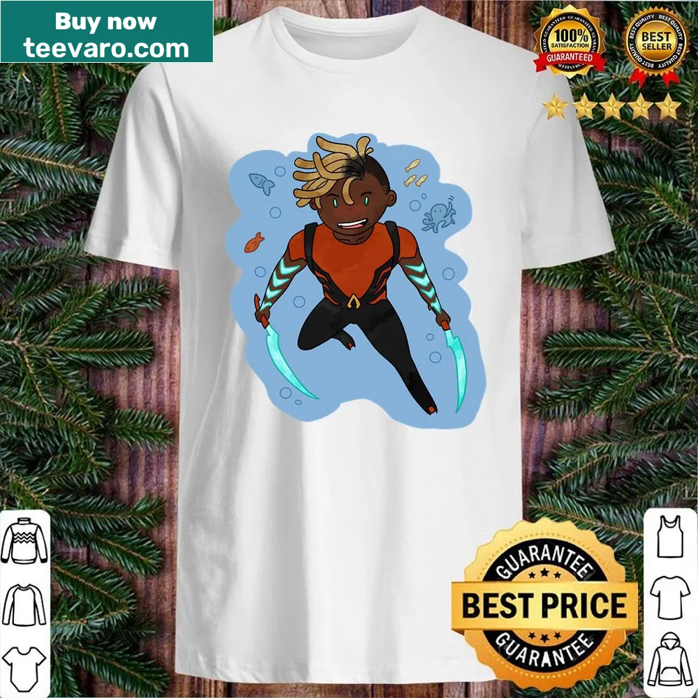 Graphic shirt featuring Aqualad in action, perfect for superhero fans.
