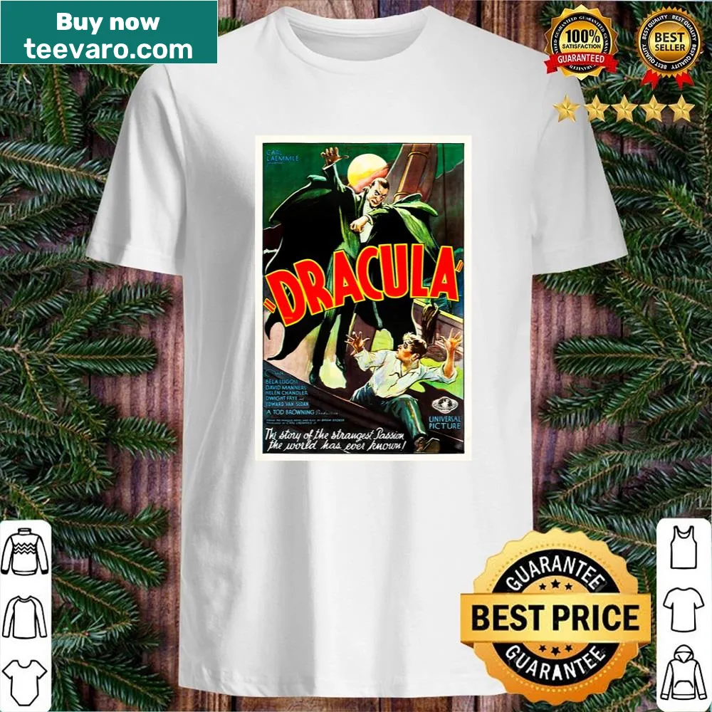 Vintage-style T-shirt featuring the 1931 Dracula movie poster design.