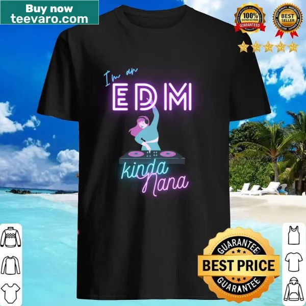 T-shirt with glowing neon text and DJ illustration on black fabric.