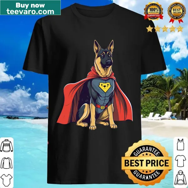 Cute German Shepherd Superpup graphic on shirt