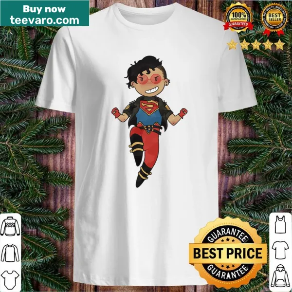 Illustrated shirt featuring Superboy, embodying youthful superhero charm