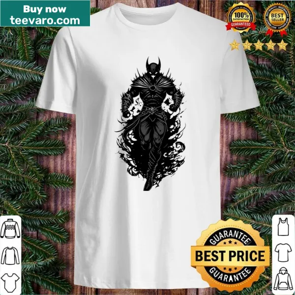 Dark superhero or supervillain graphic on a T-shirt