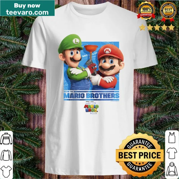 Super Mario Bros movie shirt with badge-style emblem celebrating the Mario Brothers