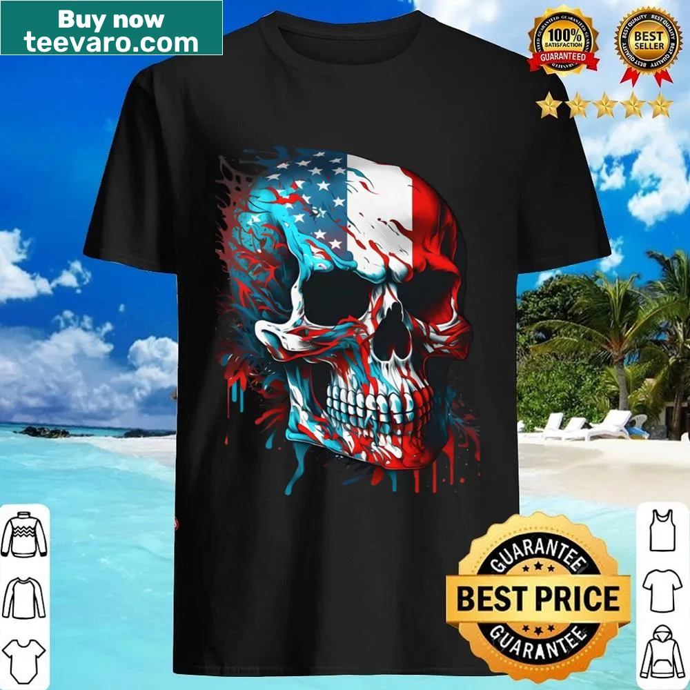 Patriotic skull graphic in red, white, and blue.